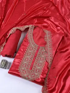 Meena Bazaar Floral Embroidered Sequinned Art Silk Unstitched Dress Material