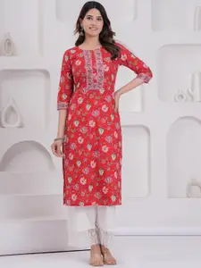 Nayo Floral Printed Round Neck Pure Cotton Straight Kurta