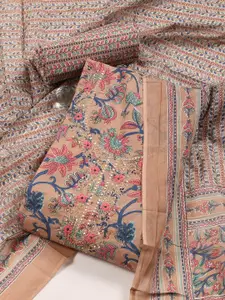 Meena Bazaar Floral Printed Sequinned Cotton Blend Unstitched Dress Material