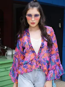 Sera Floral Printed High-Low Open Front Crop Shrug