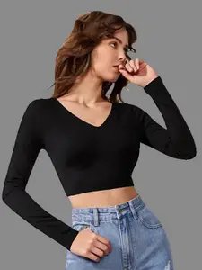 Dream Beauty Fashion Women Ribbed V-Neck Crop Fitted Top