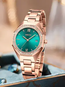 Nibosi Women Embellished Dial & Bracelet Style Analogue Watch NB-2621-Gld-Grn