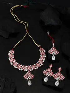 Anouk Gold-Plated Artificial Stone Studded Necklace And Earrings With Maang Tikka