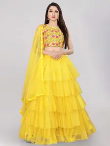 DIVASTRI Floral Embroidered Semi-Stitched Lehenga Choli