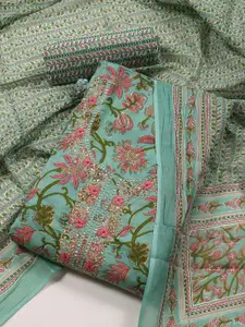 Meena Bazaar Floral Printed Sequinned Unstitched Dress Material