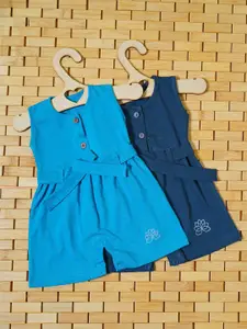 THE MAPLES FASHION Girls Pack of 2 Cotton Knee Length Dress With Belt