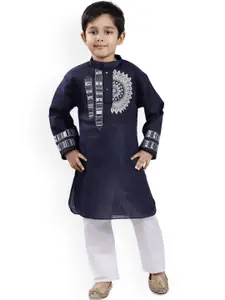 BAESD Boys Geometric Yoke Design Mandarin Collar Kurta With Pyjamas