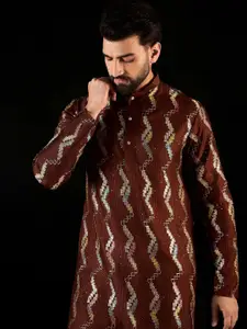 Anouk Brown Geometric Gotta Patti Embroidered Mandarina Collar straight Kurta