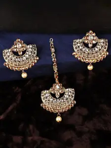 Anouk White Gold Plated Kundan Studded Maang Tika And Earrings
