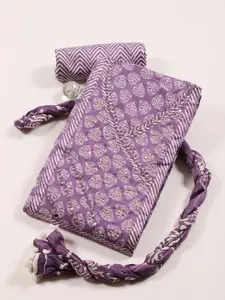 Meena Bazaar Floral Printed Mirror Work Unstitched Dress Material