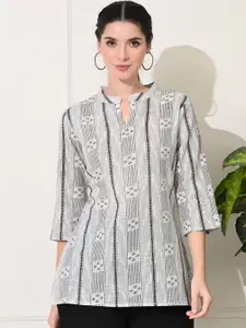 GLOWWORLD Geometric Printed Mandarin Collar Straight Short Kurta