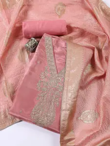 Meena Bazaar Floral Embroidered Zari Unstitched Dress Material