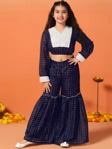 Sangria Girls Printed Crop Top & Sharara Set