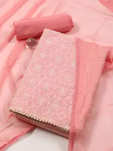 Meena Bazaar Floral Embroidered Sequinned Chanderi Unstitched Dress Material