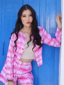 Sera Checked Tie and Dye Crop Open Front Shrug