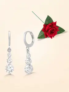 Peora Silver Plated CZ Studded Contemporary Drop Earrings