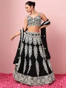 FABPIXEL Floral Embroidered Sequinned Georgette Lehenga & Choli With Dupatta