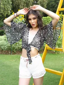 Sera Floral Printed Tie-Up Crop Shrug