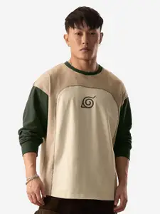 The Souled Store Men Colourblocked Round Neck Cotton Oversized T-shirt