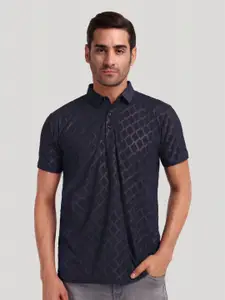 Moda Rapido Men Self Design Polo Collar Cotton T-shirt