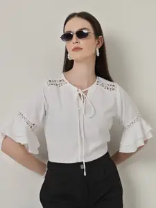 Style Quotient Tie-Up Neck Bell Sleeve Top