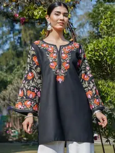 HOUSE OF KARI Floral Embroidered Kashmiri Aari Work Pure Cotton Short Kurti
