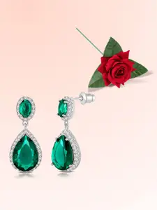 Peora Silver-Plated Cubic Zirconia & Crystal Studded Teardrop Drop Earrings With Rose