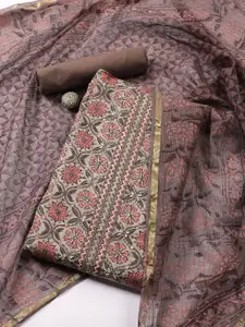 Meena Bazaar Floral Printed Sequinned Cotton Unstitched Dress Material