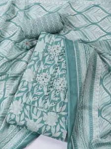 Meena Bazaar Floral Printed Mirror Work Unstitched Dress Material