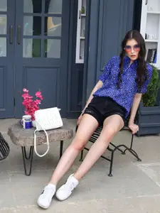 Sera Floral Print Mandarin Collar Top