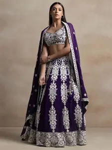 FABPIXEL Floral Embroidered Sequinned Georgette Lehenga & Choli With Dupatta