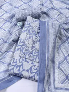 Meena Bazaar Floral Printed Mirror Work Unstitched Dress Material