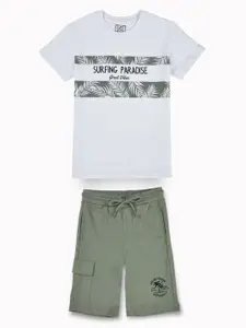 Gini and Jony Boys Printed Round Neck Pure Cotton T-shirt with Shorts