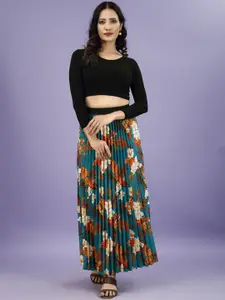 ZWERLON Floral Printed Pleated A-Line Maxi Skirt