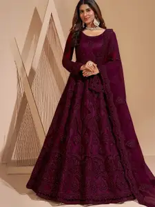 JULEE Embroidered Net Semi-Stitched Gown With Dupatta