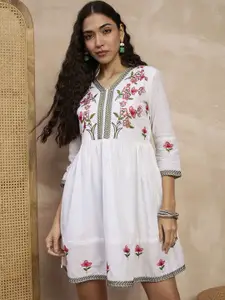 all about you Floral Embroidered Cotton A-Line Above Knee Length Dress