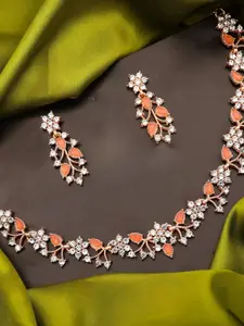 Lyriss Gold-Plated Artificial Stones Studded Nacklace With Earrings