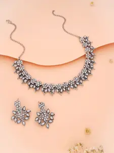 Anouk Silver-Plated Artificial Stones Studded Nacklace With Earrings
