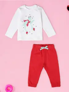 Babies R Us Girls Geometric Printed Pure Cotton Round Neck T-shirt And Joggers
