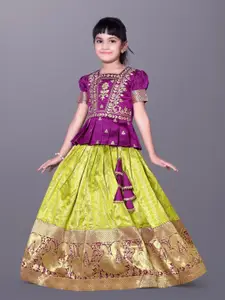 BAESD Girls Embroidered Puffed Sleeves Square Neck Thread Work Ready to Wear Lehenga Choli