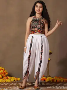 FASHION DREAM Girls Ethnic Motifs Printed Halter Neck Top With Dhoti Pants