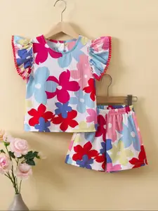 BAESD Girls Floral Printed Round Neck Top With Shorts
