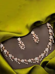 Lyriss Gold-Plated Artificial Stones Studded Nacklace With Earrings