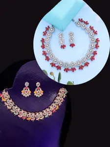 DIVASTRI Set Of 2 Rose Gold-Plated Artificial Stones-Studded Necklace and Earrings