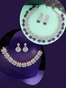 DIVASTRI Set Of 2 Gold-Plated Artificial Stones-Studded Necklace and Earrings