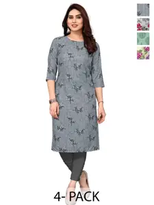 KETAKI FASHION Selection Of 4 Floral Printed Round Neck Straight Kurtas
