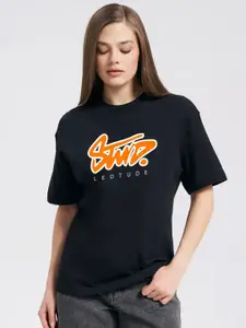 Leotude Women Pack Of 2 Batman Graphic Printed Round Neck Cotton Oversized T-shirts