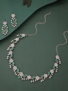 Lyriss Silver-Plated American Diamond Studded Necklace And Earrings