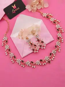 Lyriss Gold-Plated Artificial Stones Studded Necklace And Earrings