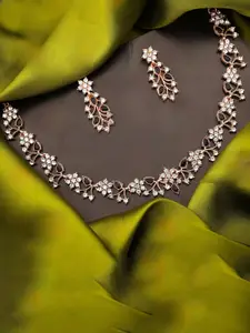 Lyriss Gold-Plated Artificial Stones Studded Nacklace With Earrings